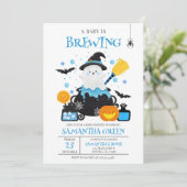 Een Baby brouwt blauw Halloween Baby shower Kaart (Staand voorkant)