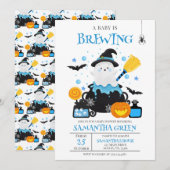 Een Baby brouwt blauw Halloween Baby shower Kaart (Voorkant / Achterkant)
