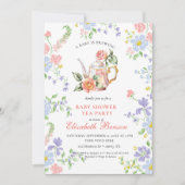 Een Baby brouwt Blush Flower Baby shower Tea Inv Kaart (Voorkant)