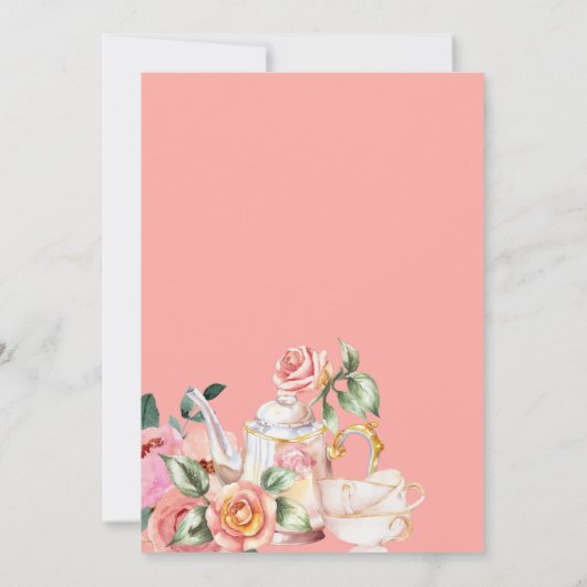Een Baby brouwt Blush Flower Baby shower Tea Inv Kaart (Achterkant)