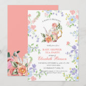Een Baby brouwt Blush Flower Baby shower Tea Inv Kaart (Voorkant / Achterkant)
