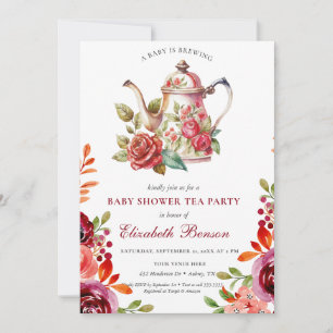 Een Baby brouwt Blush Flower Baby shower Tea Inv Kaart
