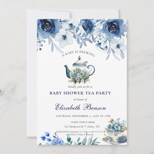 Een Baby brouwt Blush Flower Baby shower Tea Inv Kaart (Voorkant)