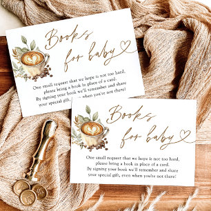 Een baby brouwt boeken voor babykaart, koffiebaby kaart