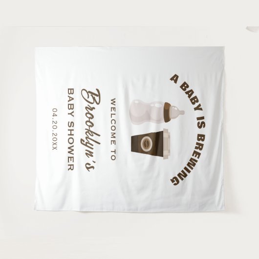 Een Baby brouwt bruin wit Baby shower achtergrond Wandkleed (Voorkant (horizontaal))