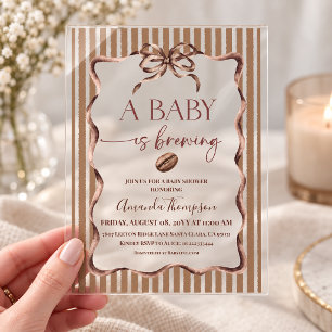 Een Baby Brouwt Bruine Boog Koffie Baby Shower Acryl Uitnodigingen