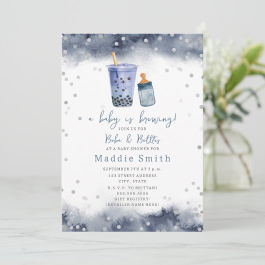 Een Baby brouwt Bubble Tea Boba Boy Baby shower Kaart (Staand voorkant)