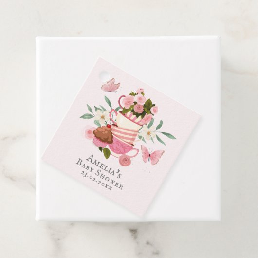 Een Baby brouwt florale theekopjes Baby shower Bedankjes Labels (In situ)