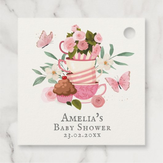 Een Baby brouwt florale theekopjes Baby shower Bedankjes Labels (Achterkant)
