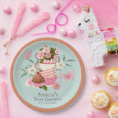 Een Baby brouwt florale theekopjes Baby shower Papieren Bordje (Feest)
