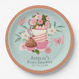 Een Baby brouwt florale theekopjes Baby shower Papieren Bordje