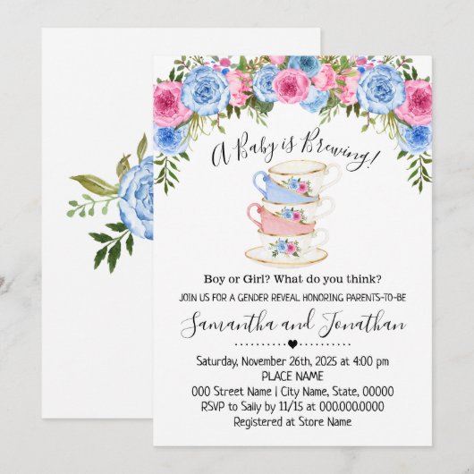 Een Baby brouwt gender reveal tea baby shower Feestdagenkaart (Voorkant / Achterkant)