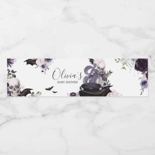 Een Baby brouwt gotisch Halloween Baby shower Waterfles Etiket (Enkel label)