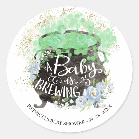 Een Baby brouwt Halloween Baby shower Classic R Ronde Sticker (Voorkant)
