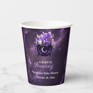 Een Baby Brouwt Halloween Baby Shower Papieren Bek Bekers