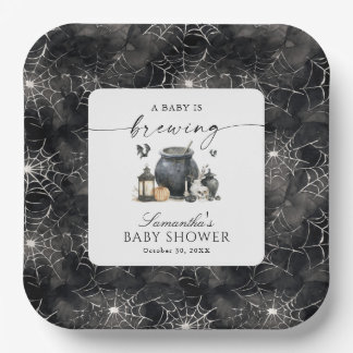 Een Baby Brouwt Halloween Baby Shower Papieren Bordje