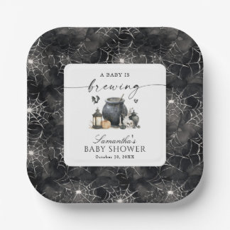 Een Baby Brouwt Halloween Baby Shower Papieren Bordje