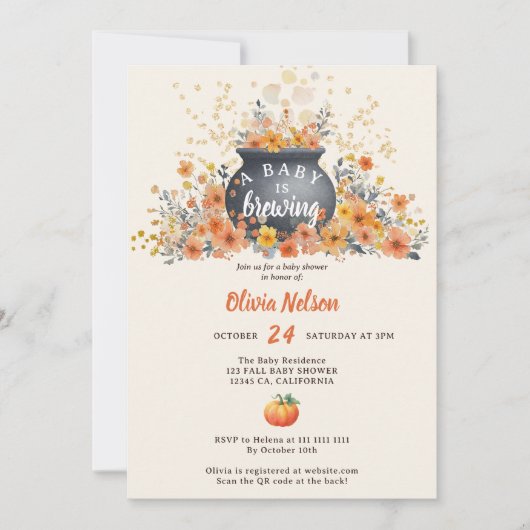 Een Baby brouwt Halloween Floral Baby shower Kaart (Voorkant)