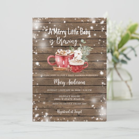 Een Baby brouwt Hot Chocolate Wood Baby shower Kaart (Staand voorkant)
