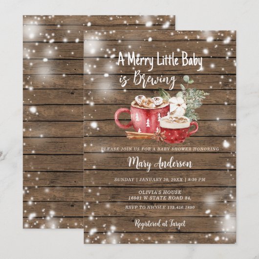 Een Baby brouwt Hot Chocolate Wood Baby shower Kaart (Voorkant / Achterkant)