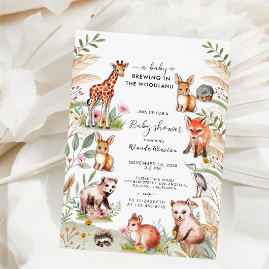Een Baby brouwt in het Woodland Baby shower Kaart