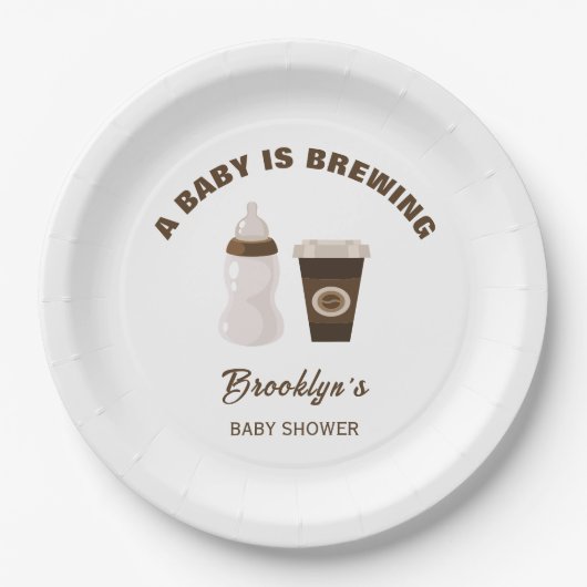 Een Baby brouwt koffie Baby shower bruin wit Papieren Bordje (Voorkant)