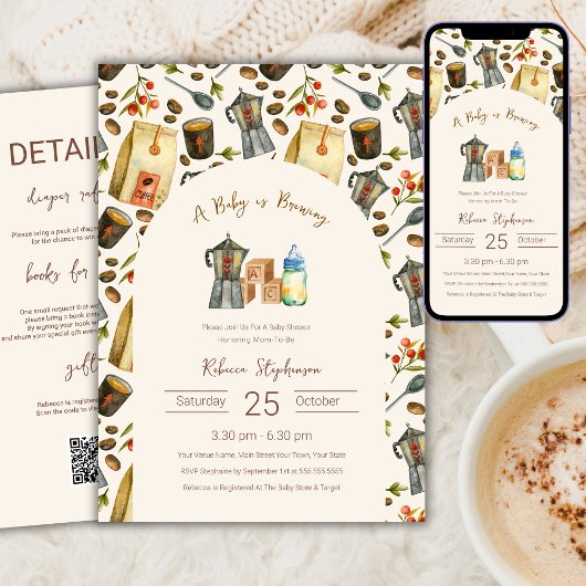 Een Baby Brouwt Koffie Baby Shower QR Code Kaart