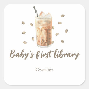 Een baby brouwt koffie - baby's eerste bibliotheek vierkante sticker