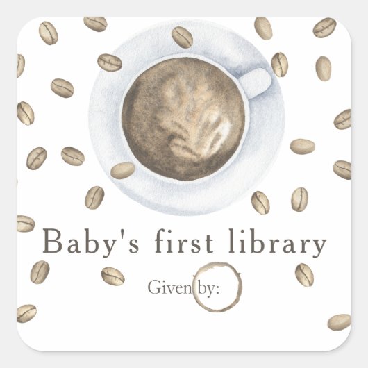 Een baby brouwt koffie - baby's eerste bibliotheek vierkante sticker (Voorkant)
