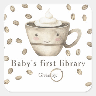 Een baby brouwt koffie - baby's eerste bibliotheek vierkante sticker