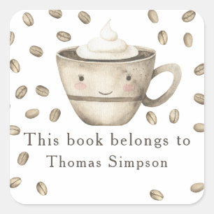 Een baby brouwt koffie - dit boek is van vierkante sticker