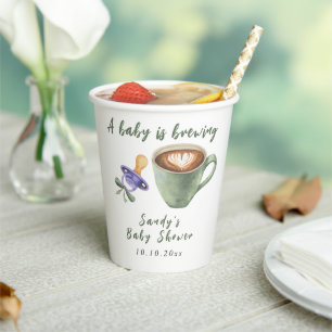 Een Baby Brouwt Koffie Fopspeen Boog Baby Shower Papieren Bekers