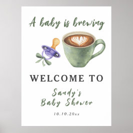 Een baby brouwt koffie fopspeen boog baby shower poster