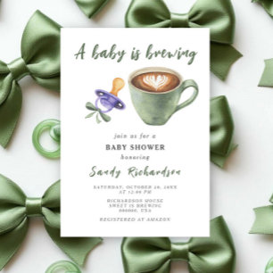 Een baby brouwt koffie fopspeen strik baby shower kaart