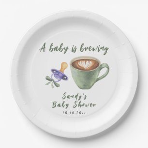 Een baby brouwt koffie fopspeen strik baby shower papieren bordje