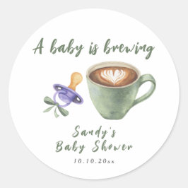 Een baby brouwt koffie fopspeen strik baby shower ronde sticker
