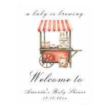 Een baby brouwt koffie Karretje baby shower welkom