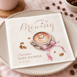 Een baby brouwt koffie roze strik baby shower servet