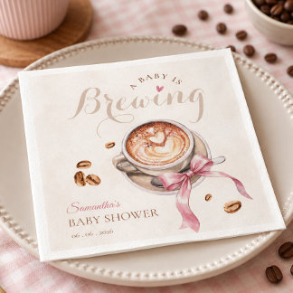 Een baby brouwt koffie roze strik baby shower servet
