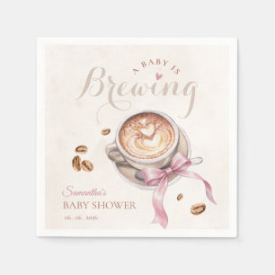 Een baby brouwt koffie roze strik baby shower servet