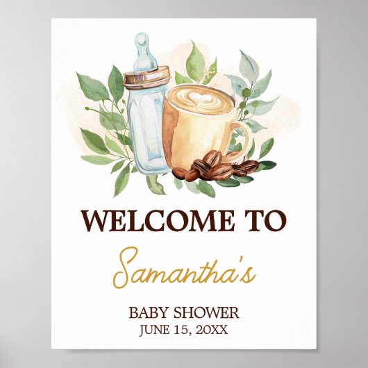 Een baby brouwt koffie Welkomstbord Poster (Voorkant)