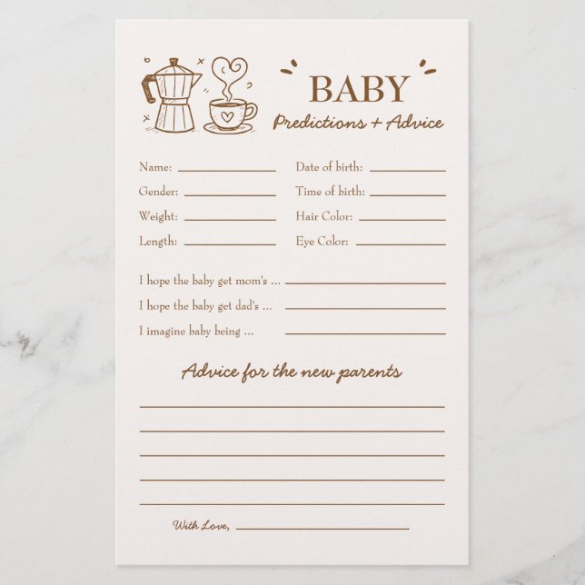 Een Baby brouwt koffievoorspellingen en -advies (Voorkant)