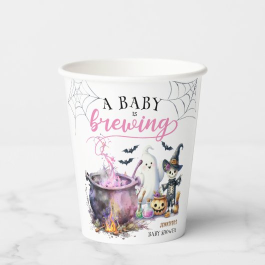 Een Baby brouwt meisje roze Halloween Baby shower Papieren Bekers (Achterkant)