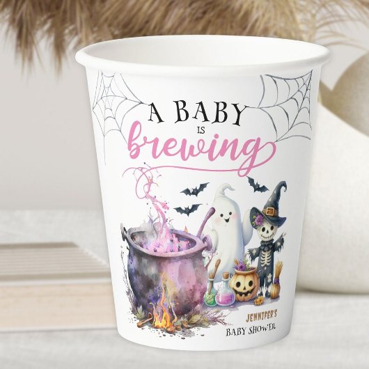 Een Baby brouwt meisje roze Halloween Baby shower Papieren Bekers