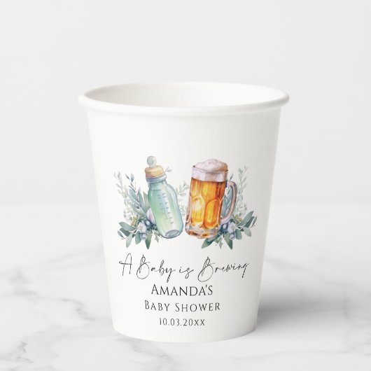 Een Baby brouwt minimalistisch Baby shower Papieren Bekers (Voorkant)