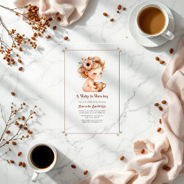 "Een Baby brouwt" Mocha Mousse Baby shower Acryl Uitnodigingen