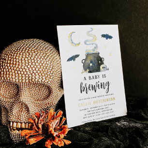 Een Baby Brouwt Mooie Halloween Baby Shower Folie Uitnodiging