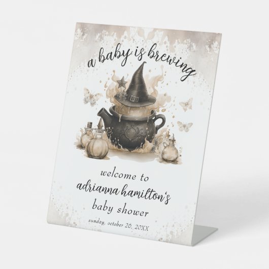 Een Baby brouwt neutraal Baby shower welkom Reclamebord Met Voetstuk (Voorkant)