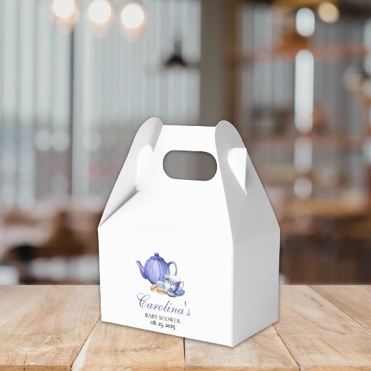 Een Baby brouwt paarse Tea Party Baby shower Bedankdoosjes