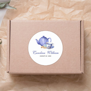 Een Baby brouwt paarse Tea Party Baby shower Ronde Sticker